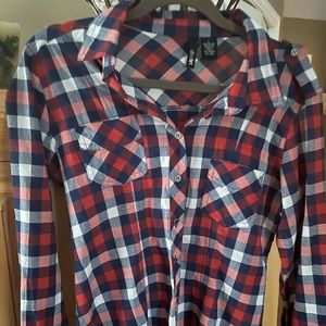 Ultra Flirt Red and Blue Plaid Button Down Shirt